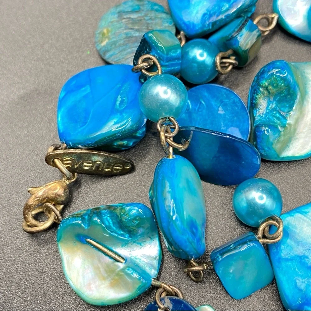 AVENUE Blue Natural Seashells Long Necklace Bohemian Style Oceancore Beachcore - Picture 6 of 9
